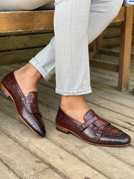 Burgundy Double Monk Strap Shoes
