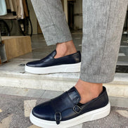 Edmond Navy Blue Double Monk Strap Shoes