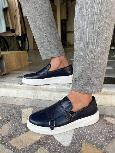 Edmond Navy Blue Double Monk Strap Shoes