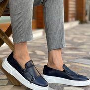 Edmond Navy Blue Double Monk Strap Shoes