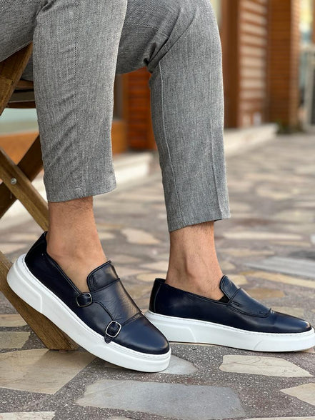 Edmond Navy Blue Double Monk Strap Shoes