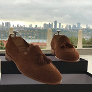 Elko Suede Leather Brown Tassel Loafers