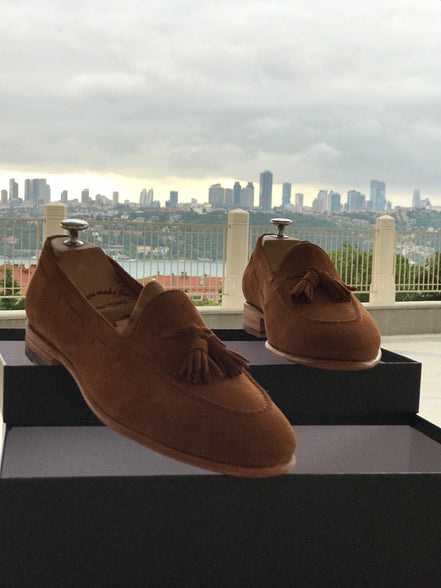 Elko Suede Leather Brown Tassel Loafers