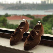 Elko Suede Leather Brown Tassel Loafers