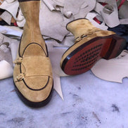 Elko Suede Leather Double Buckle Beige Ankle Boots