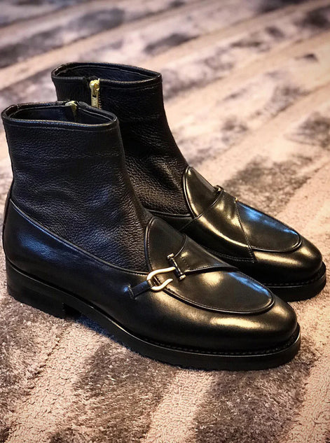 Elko Black Double Buckle Ankle Boots