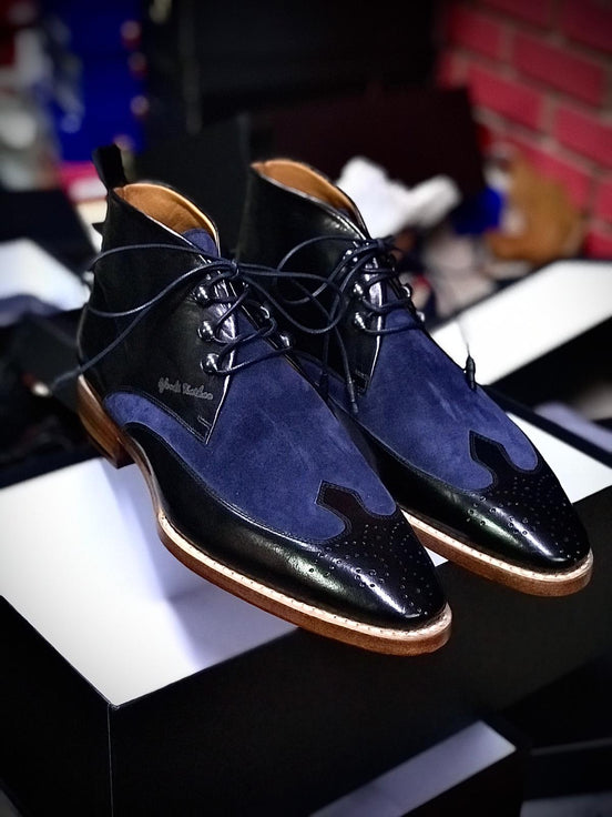 Navy Blue Leather Chukka Boots