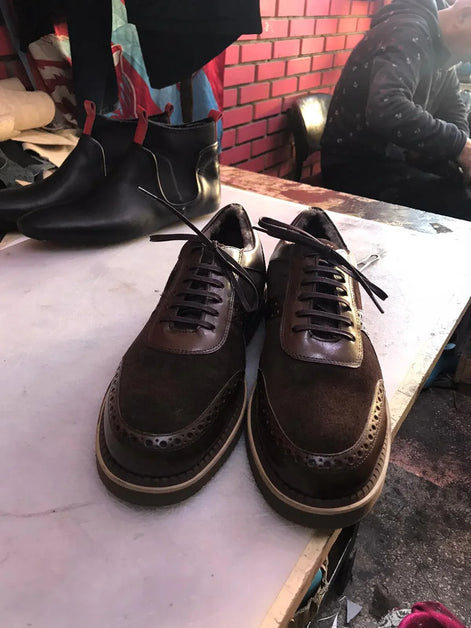 Elko Handmade Brown Leather Mens Sneakers