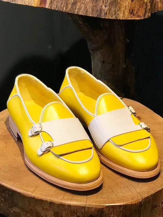 Yellow Double Monk Strap Shoes