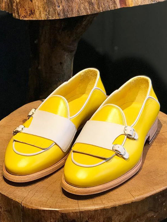 Yellow Double Monk Strap Shoes