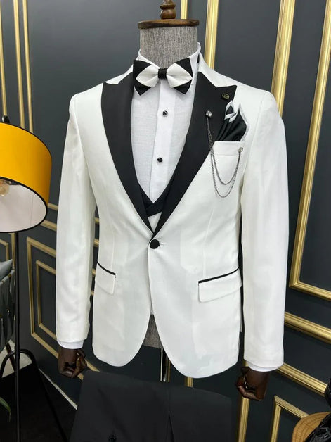 Ely Slim Fit Peak Lapel White Tuxedo