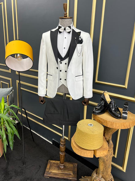 Ely Slim Fit Peak Lapel White Tuxedo