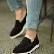Empire Black Suede Penny Loafers