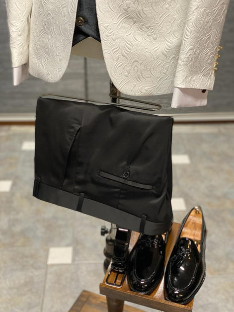 Empire Black & White Slim Fit Velvet Shawl Lapel Wool Tuxedo