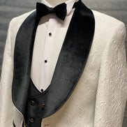 Empire Black & White Slim Fit Velvet Shawl Lapel Wool Tuxedo
