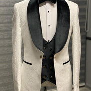Empire Black & White Slim Fit Velvet Shawl Lapel Wool Tuxedo