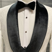 Empire Black & White Slim Fit Velvet Shawl Lapel Wool Tuxedo