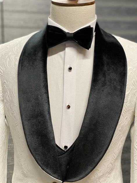 Empire Black & White Slim Fit Velvet Shawl Lapel Wool Tuxedo