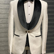 Empire Black & White Slim Fit Velvet Shawl Lapel Wool Tuxedo