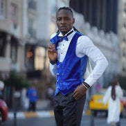 Empire Blue & White Slim Fit Velvet Shawl Lapel Wool Tuxedo