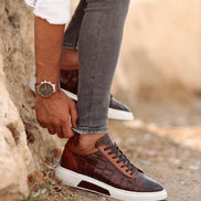 Empire Crocodile Pattern Brown Sneakers