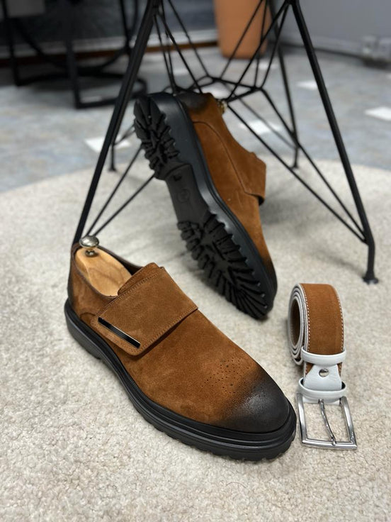 Brown Buckle Suede Shoes