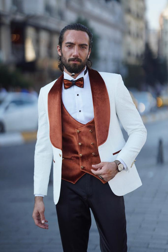Brown White Wool Tuxedo