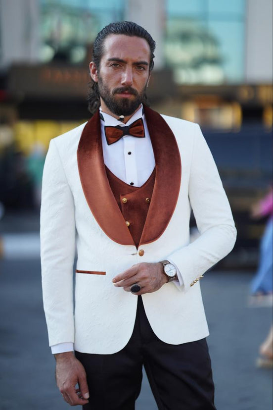 Brown White Wool Tuxedo