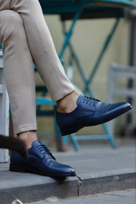 Empire Cap Toe Laced Navy Blue Derby Shoes