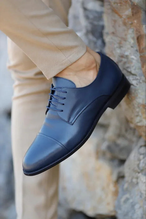 Empire Cap Toe Laced Navy Blue Derby Shoes