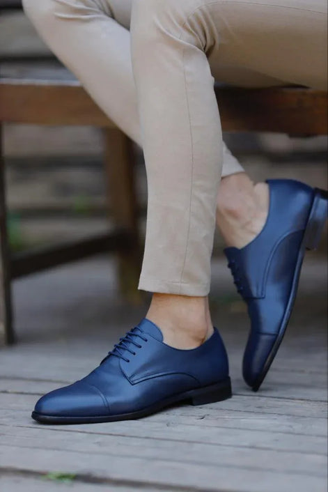 Empire Cap Toe Laced Navy Blue Derby Shoes