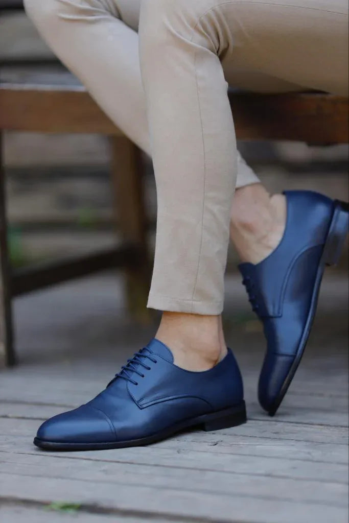 Empire Cap Toe Laced Navy Blue Derby Shoes