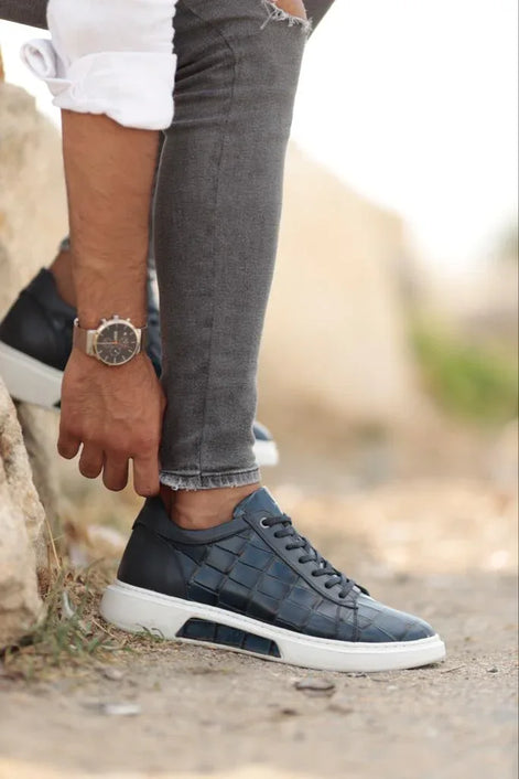 Empire Crocodile Pattern Navy Blue Sneakers
