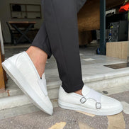 Empire Crocodile Pattern White Double Monk Strap Shoes