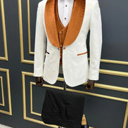 Empire White & Orange Slim Fit Shawl Lapel Velvet Tuxedo