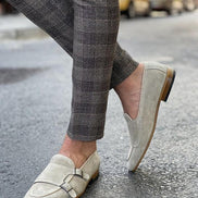 Enid Beige Suede Double Monk Strap Shoes