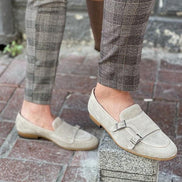 Enid Beige Suede Double Monk Strap Shoes