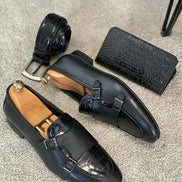 GentWith Enid Black Double Monk Strap Shoes