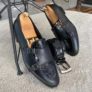GentWith Enid Black Double Monk Strap Shoes