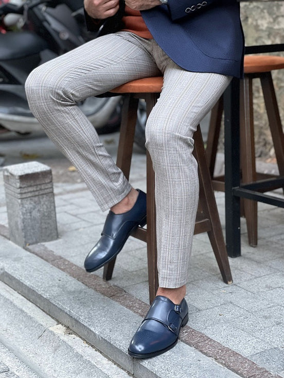 Navy Blue Double Monk Strap Shoes