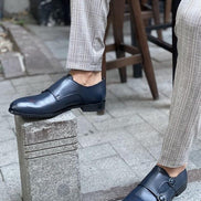 Enid Navy Blue Double Monk Strap Shoes