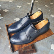 Enid Navy Blue Double Monk Strap Shoes