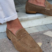 Jackpot Brown Suede Penny Loafers