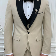 Joliet Slim Fit Peak Lapel Beige Tuxedo
