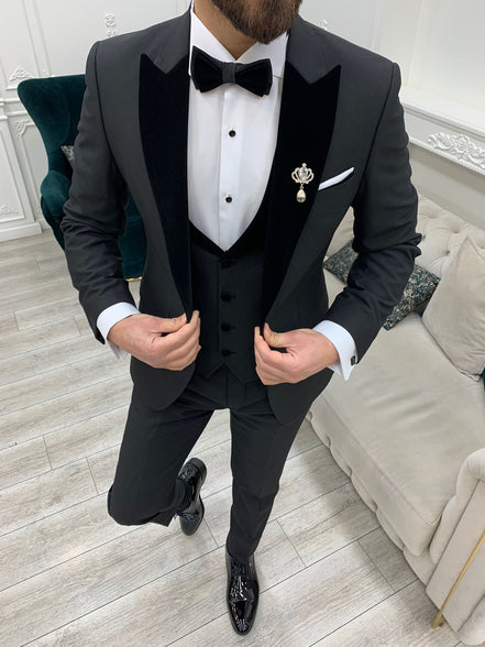 Joliet Black Slim Fit Velvet Peak Lapel Tuxedo