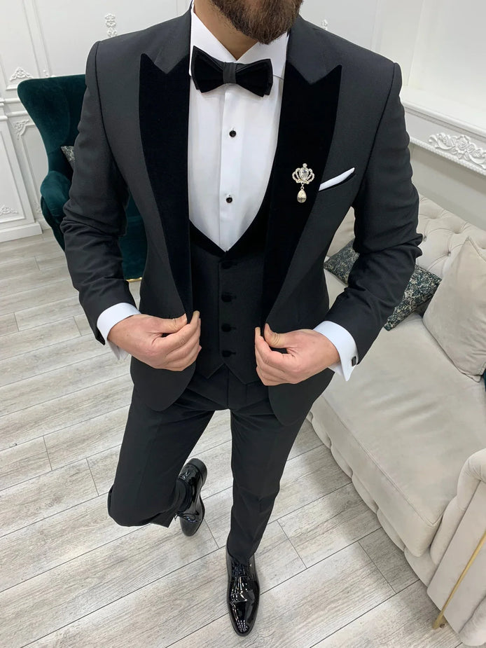 Joliet Black Slim Fit Velvet Peak Lapel Tuxedo