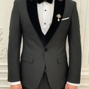 Joliet Black Slim Fit Velvet Peak Lapel Tuxedo