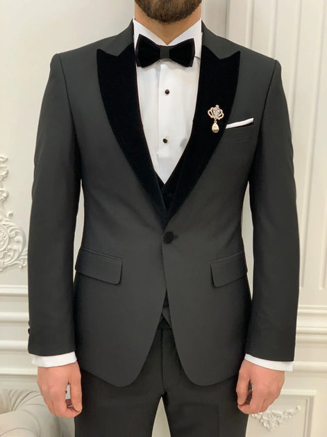 Joliet Black Slim Fit Velvet Peak Lapel Tuxedo