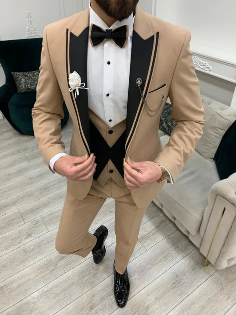 Joliet Slim Fit Peak Lapel Gold Tuxedo