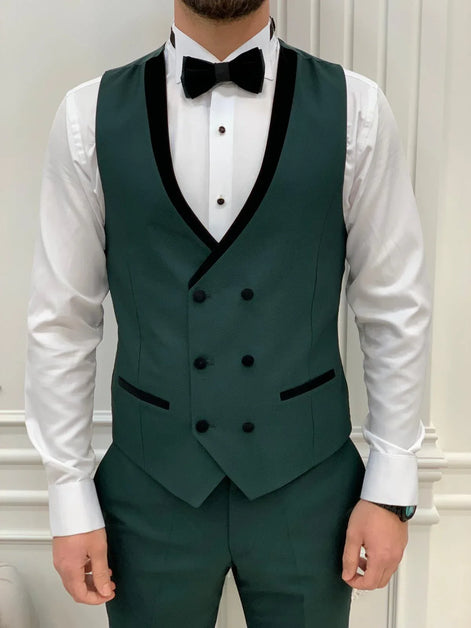 Joliet Slim Fit Velvet Peak Lapel Dark Green Tuxedo